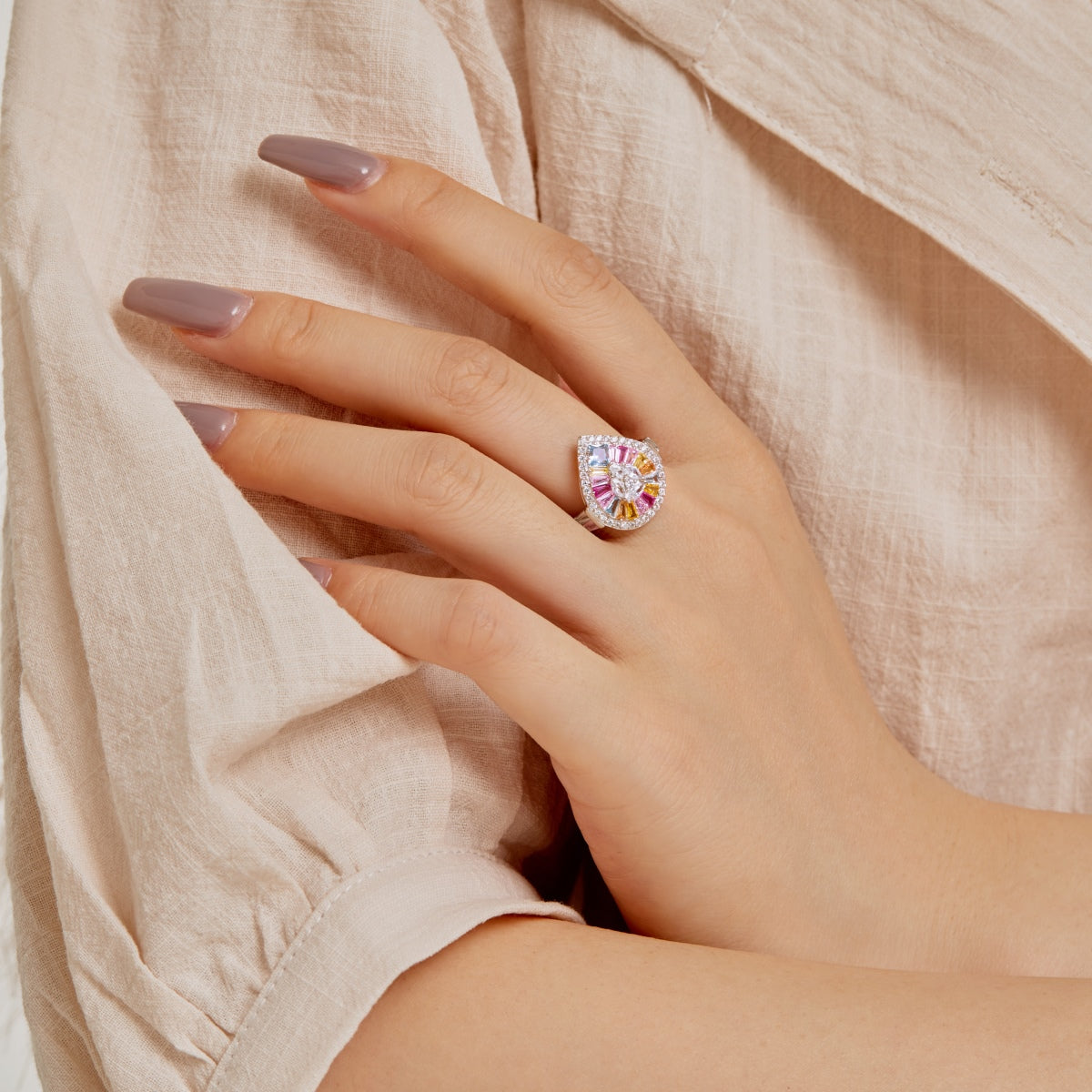 [Polaidi Jewelry]Elegant Colorful Water Drop Shape Banquet Ring