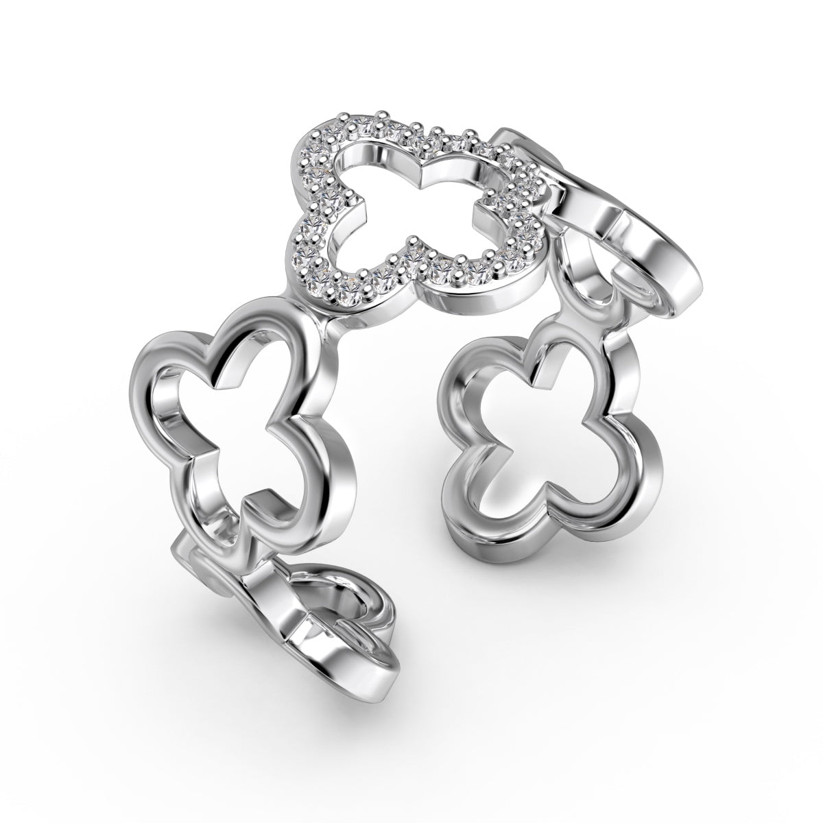 [Polaidi Jewelry]Hollow Design Four-Leaf Clover Flower Shape Ring