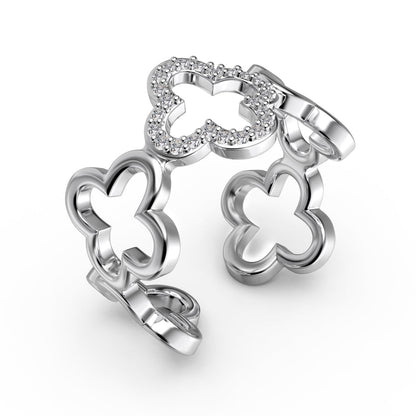 [Polaidi Jewelry]Hollow Design Four-Leaf Clover Flower Shape Ring