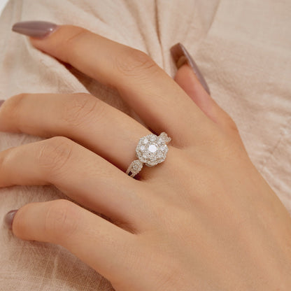 [Polaidi Jewelry]Delicate Colorful Round Cut Flower Shape Wedding Ring
