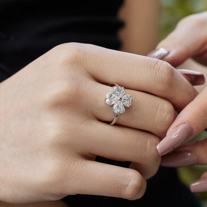 [Polaidi Jewelry]Heart-shaped Four-Leaf Clover Ball Ring