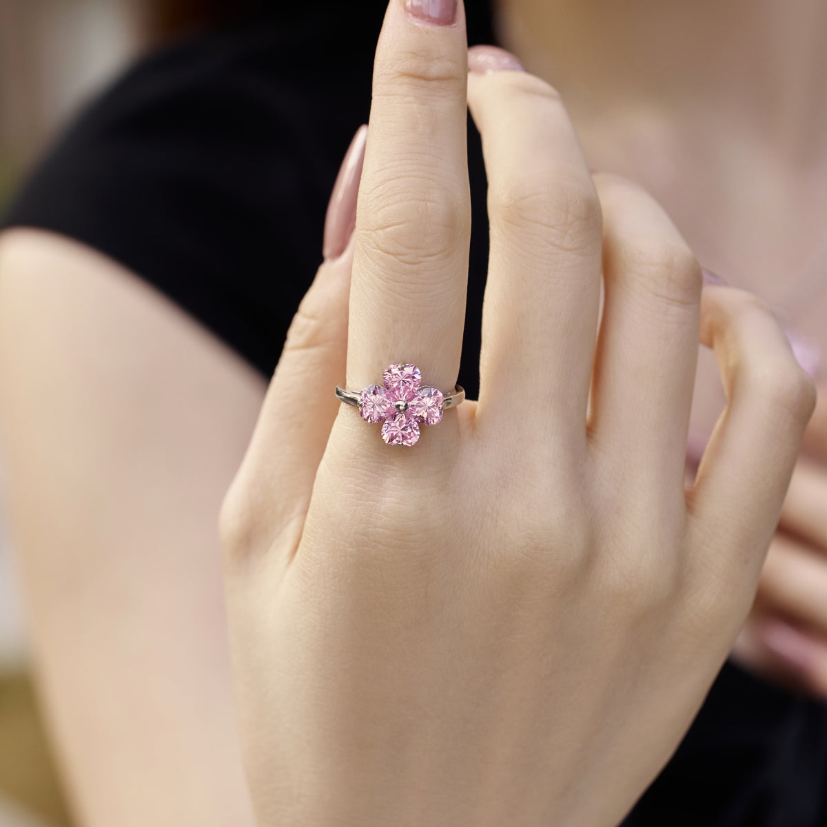 [Polaidi Jewelry]Heart-shaped Four-Leaf Clover Ball Ring