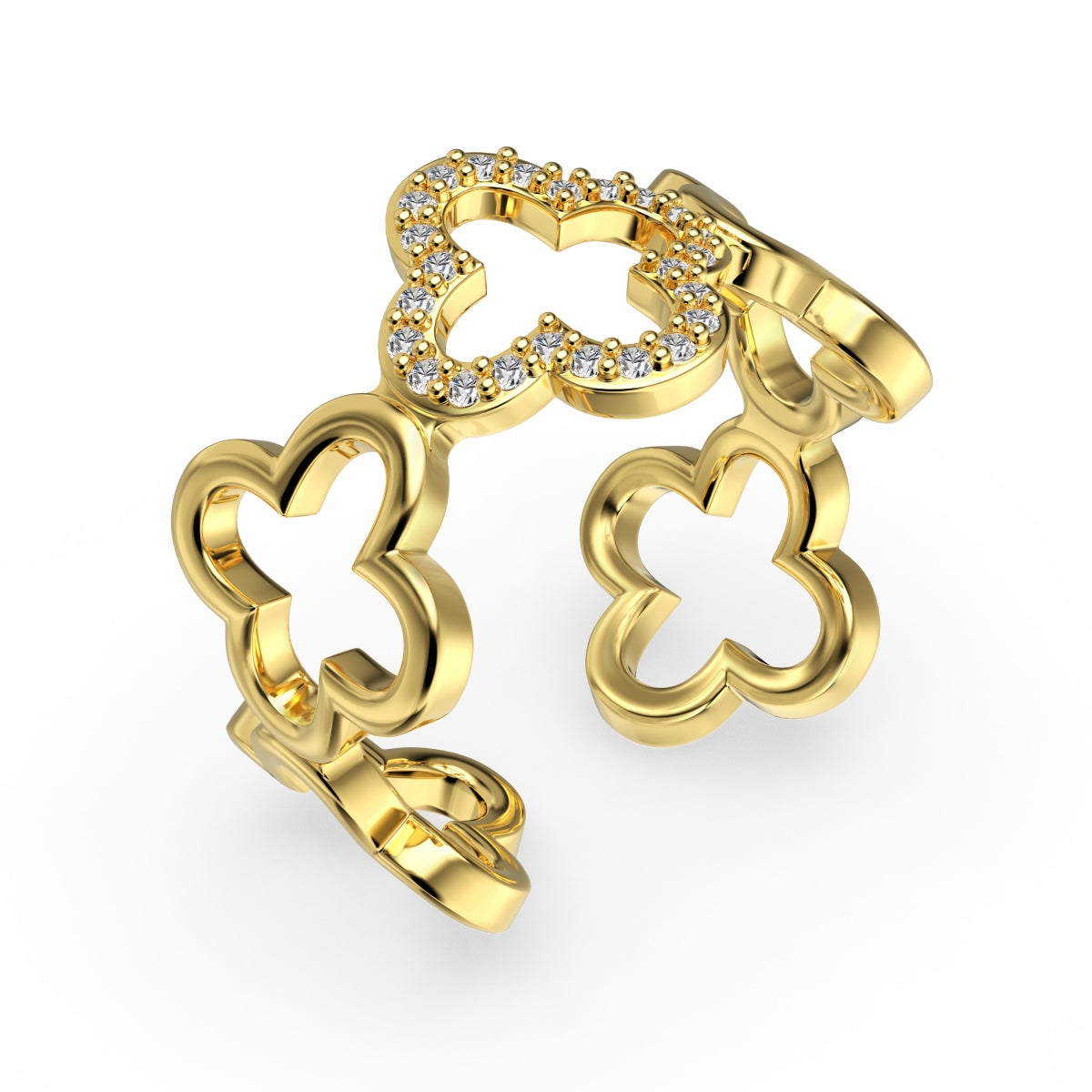 [Polaidi Jewelry]Hollow Design Four-Leaf Clover Flower Shape Ring