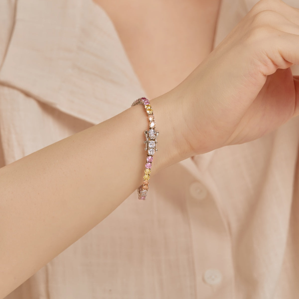 [Polaidi Jewelry]Radiant Colorful Round Cut Tennis Bracelet