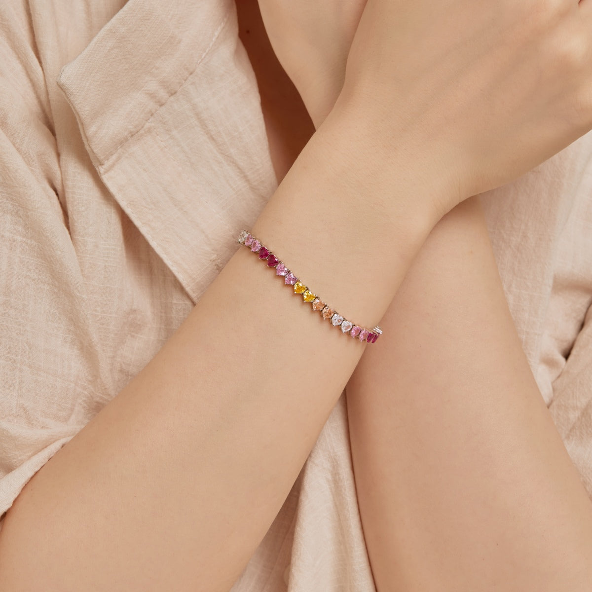 [Polaidi Jewelry]Luxurious Colorful Romantic Heart Shape Lover Bracelet
