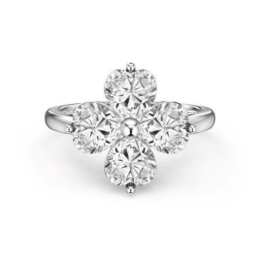 [Polaidi Jewelry]Heart-shaped Four-Leaf Clover Ball Ring