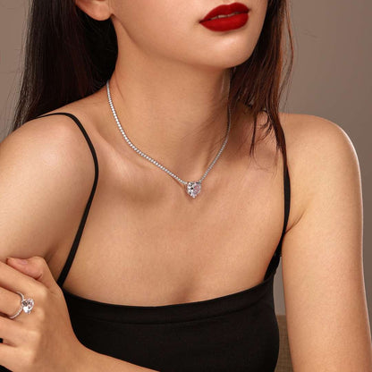 [Polaidi Jewelry]8.0 Carat Versatile Colorful Sweet Heart-Shaped Tennis Necklace