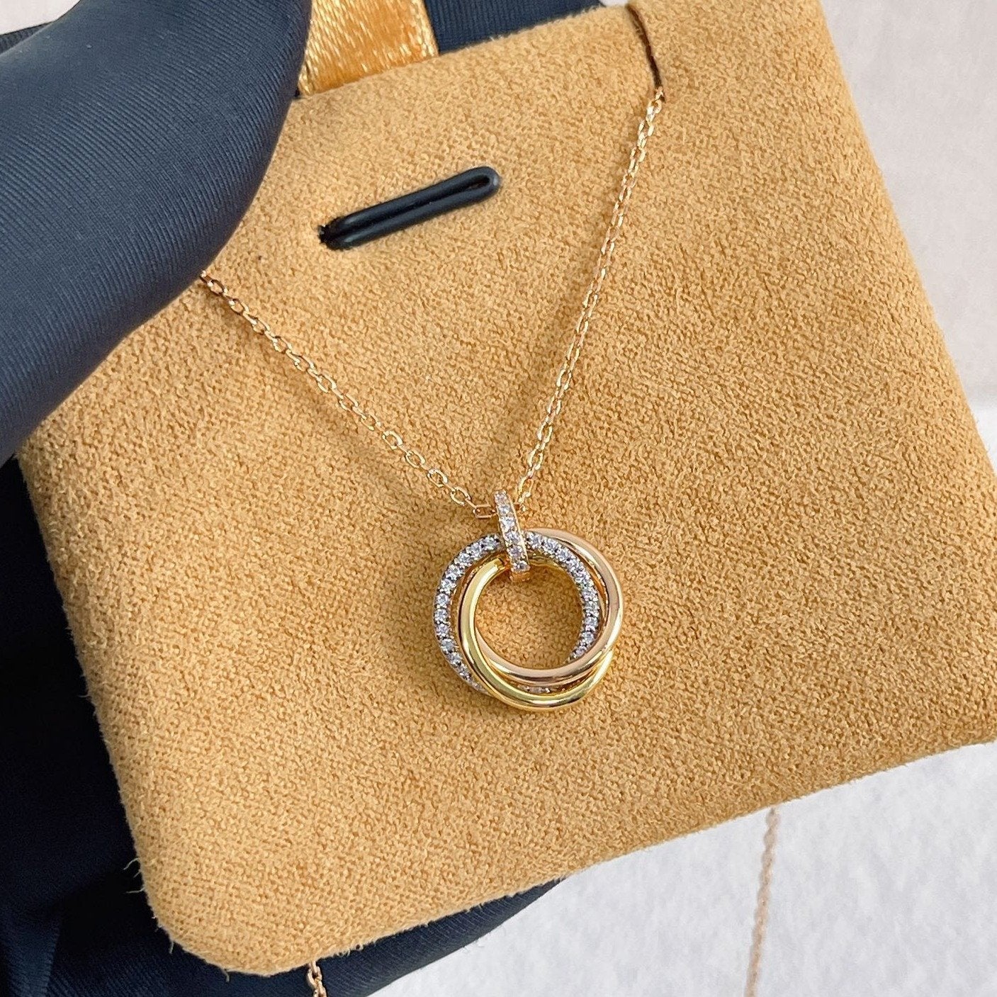 [Polaidi Jewelry]TRINITY NECKLACE SILVER GOLD PINK GOLD DIAMONDS