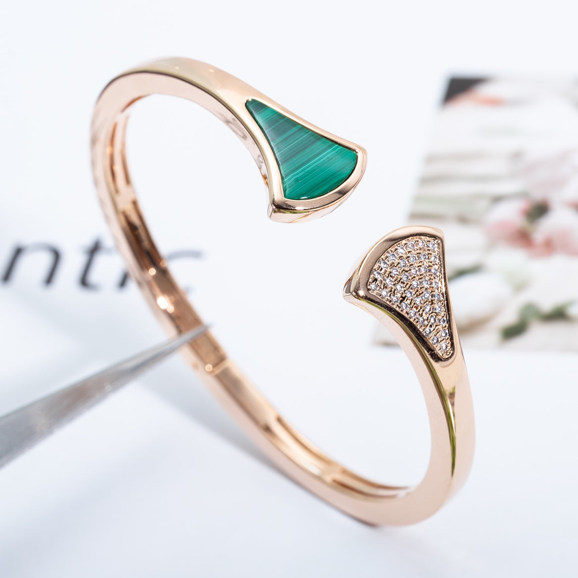 [Polaidi Jewelry]DREAM BRACELET OPEN MALACHITE PINK GOLD