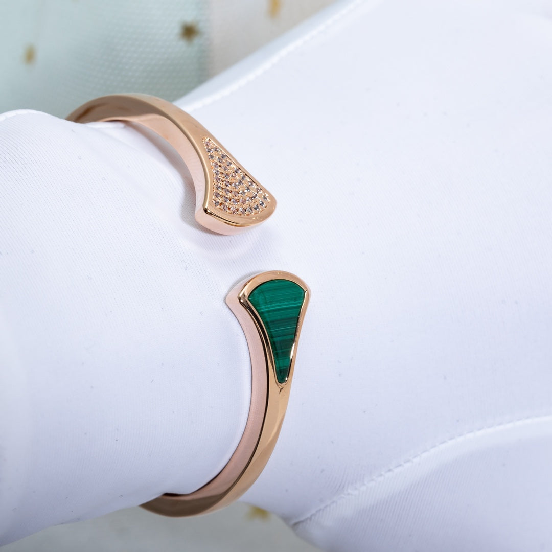 [Polaidi Jewelry]DREAM BRACELET OPEN MALACHITE PINK GOLD