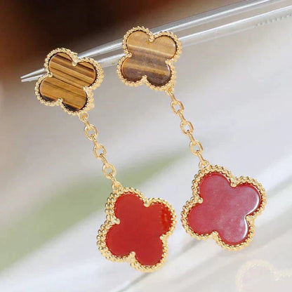 [Polaidi Jewelry]CLOVER  2 MOTIF  TIGER EYE CARNELIAN EARRINGS