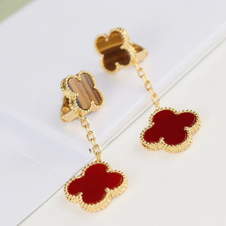 [：Polaidi Jewelry]CLOVER  2 MOTIF  TIGER EYE CARNELIAN EARRINGS