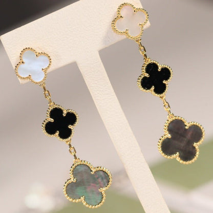 [Polaidi Jewelry]CLOVER EARRINGS GOLD ONYX MOP 3 MOTIF