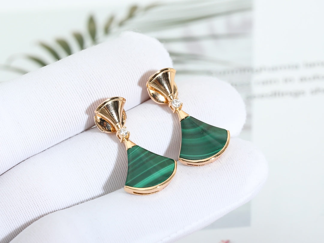 [Polaidi Jewelry]DREAM MALACHITE PINK GOLD EARRINGS
