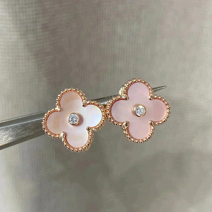 [Polaidi Jewelry]CLOVER MEDIUM 1 MOTIFS  PINK MOP DIAMOND EARRINGS