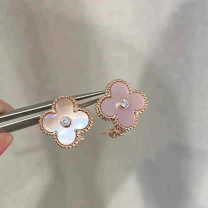 [Polaidi Jewelry]CLOVER MEDIUM 1 MOTIFS  PINK MOP DIAMOND EARRINGS