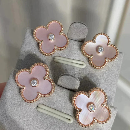 [：Polaidi Jewelry]CLOVER MEDIUM 1 MOTIFS  PINK MOP DIAMOND EARRINGS