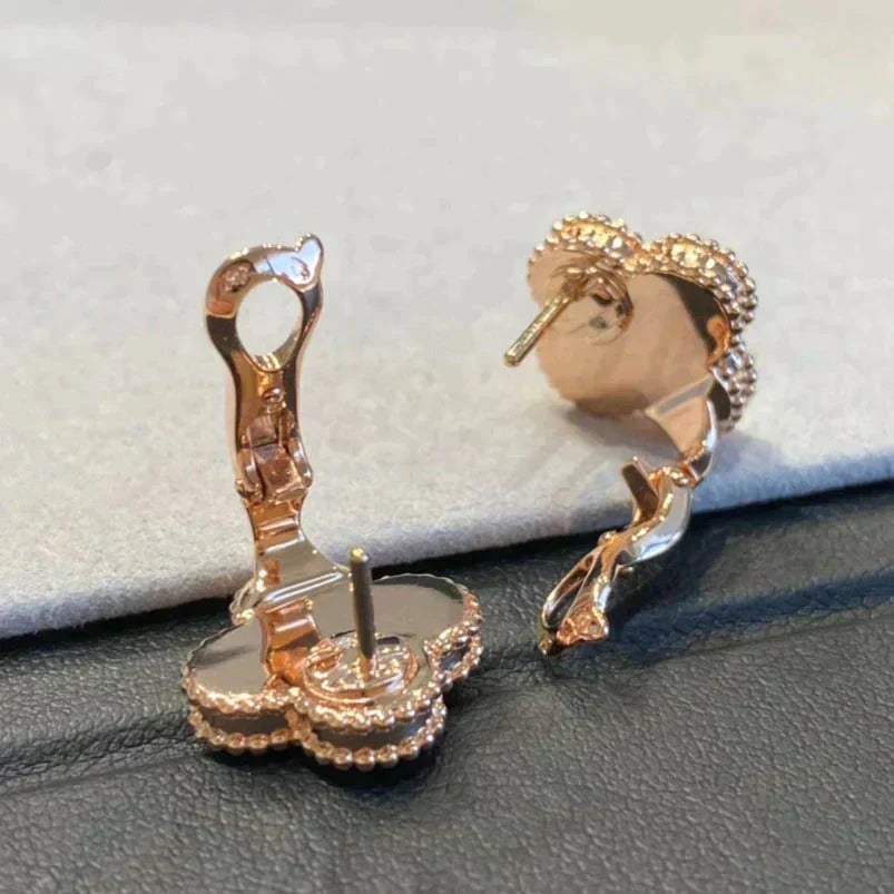 [Polaidi Jewelry]CLOVER MEDIUM 1 MOTIFS GRAY MOP  DIAMOND EARRINGS
