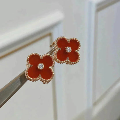 [：Polaidi Jewelry]CLOVER MEDIUM 1 MOTIFS CARNELIAN  DIAMOND earrings