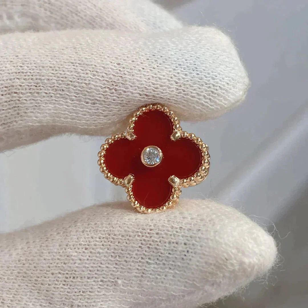 [Polaidi Jewelry]CLOVER MEDIUM 1 MOTIFS CARNELIAN  DIAMOND earrings