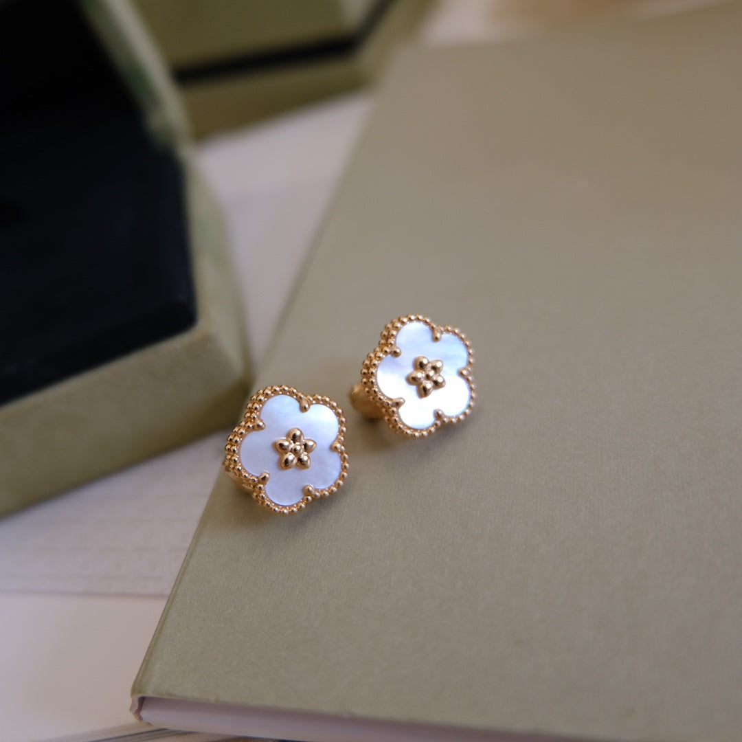 [：Polaidi Jewelry]LUCKY PINK GOLD WHITE MOP EARRINGS