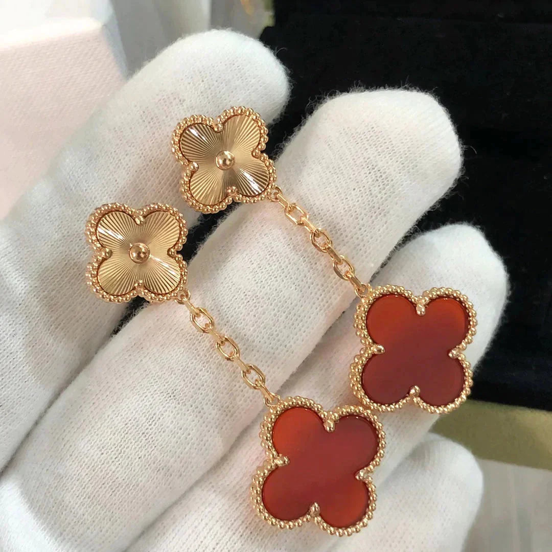 [Polaidi Jewelry]CLOVER 2 MOTIF  LASER CARNELIAN EARRINGS