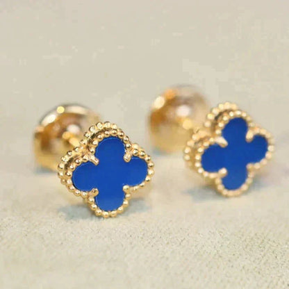 [：Polaidi Jewelry]CLOVER MINI 9.5MM BLUE AGATE EARRINGS