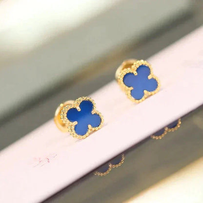 [：Polaidi Jewelry]CLOVER MINI 9.5MM BLUE AGATE EARRINGS