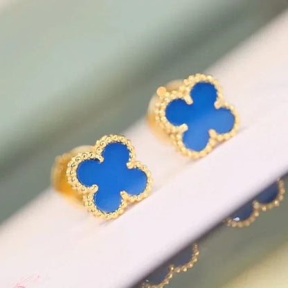 [：Polaidi Jewelry]CLOVER MINI 9.5MM BLUE AGATE EARRINGS
