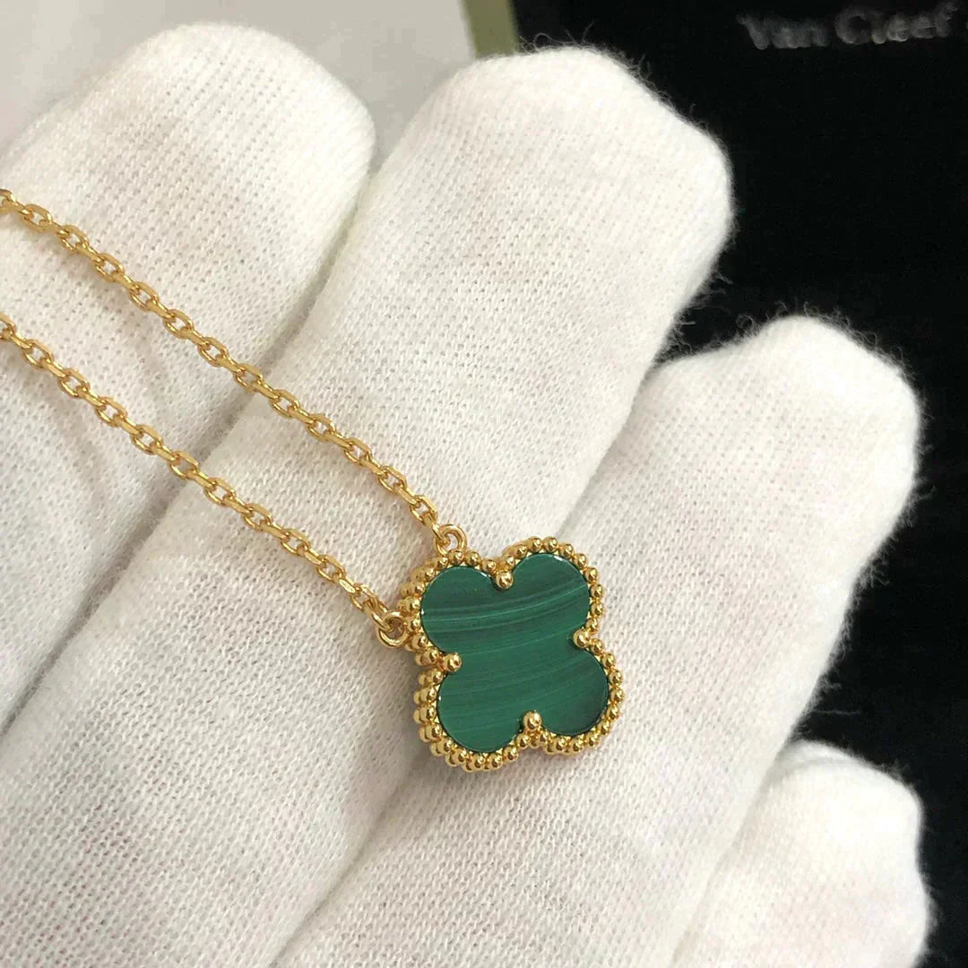 [Polaidi Jewelry]CLOVER 15MM MALACHITE SINGLE FLOWER  NECKLACE