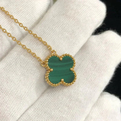 [Polaidi Jewelry]CLOVER 15MM MALACHITE SINGLE FLOWER  NECKLACE