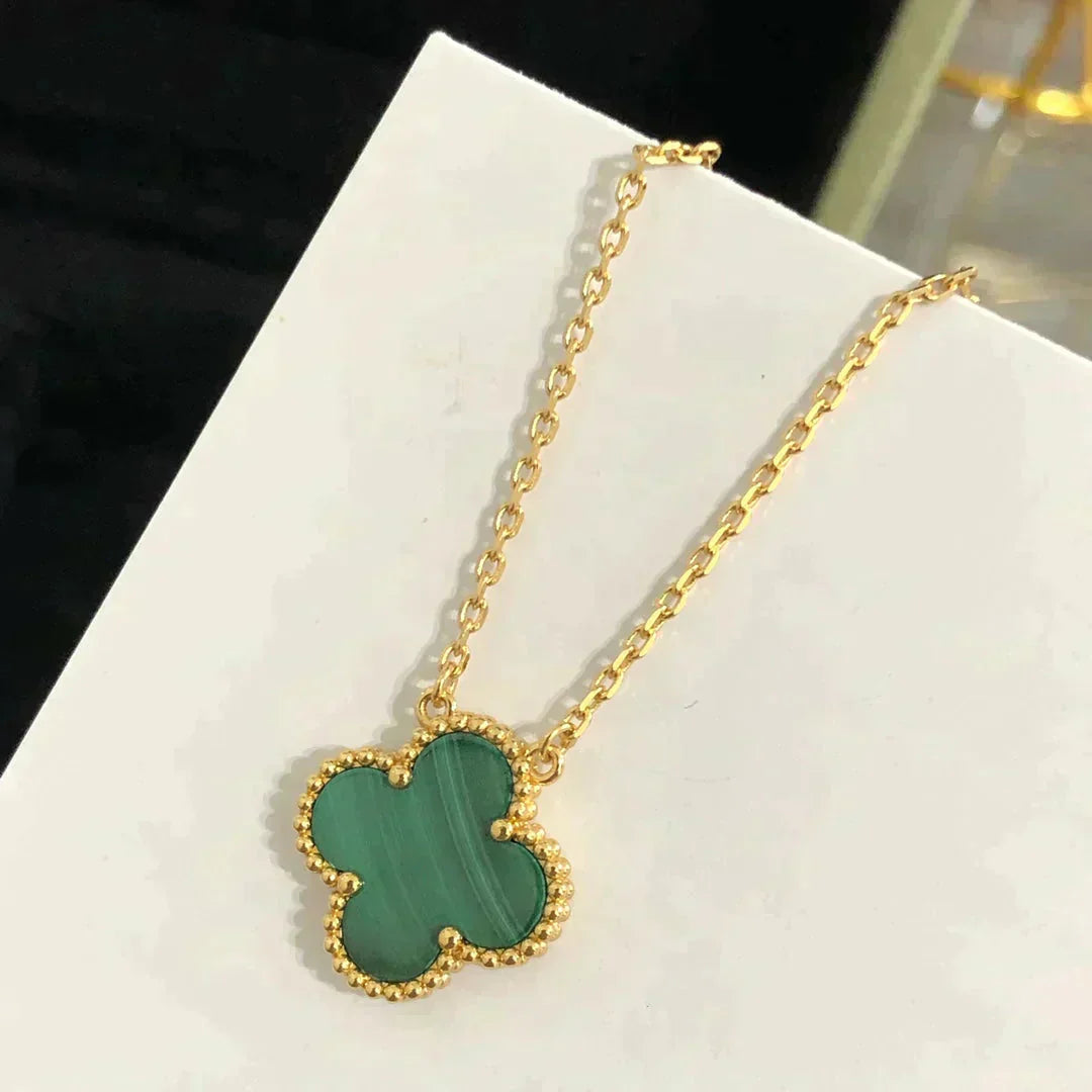 [Polaidi Jewelry]CLOVER 15MM MALACHITE SINGLE FLOWER  NECKLACE