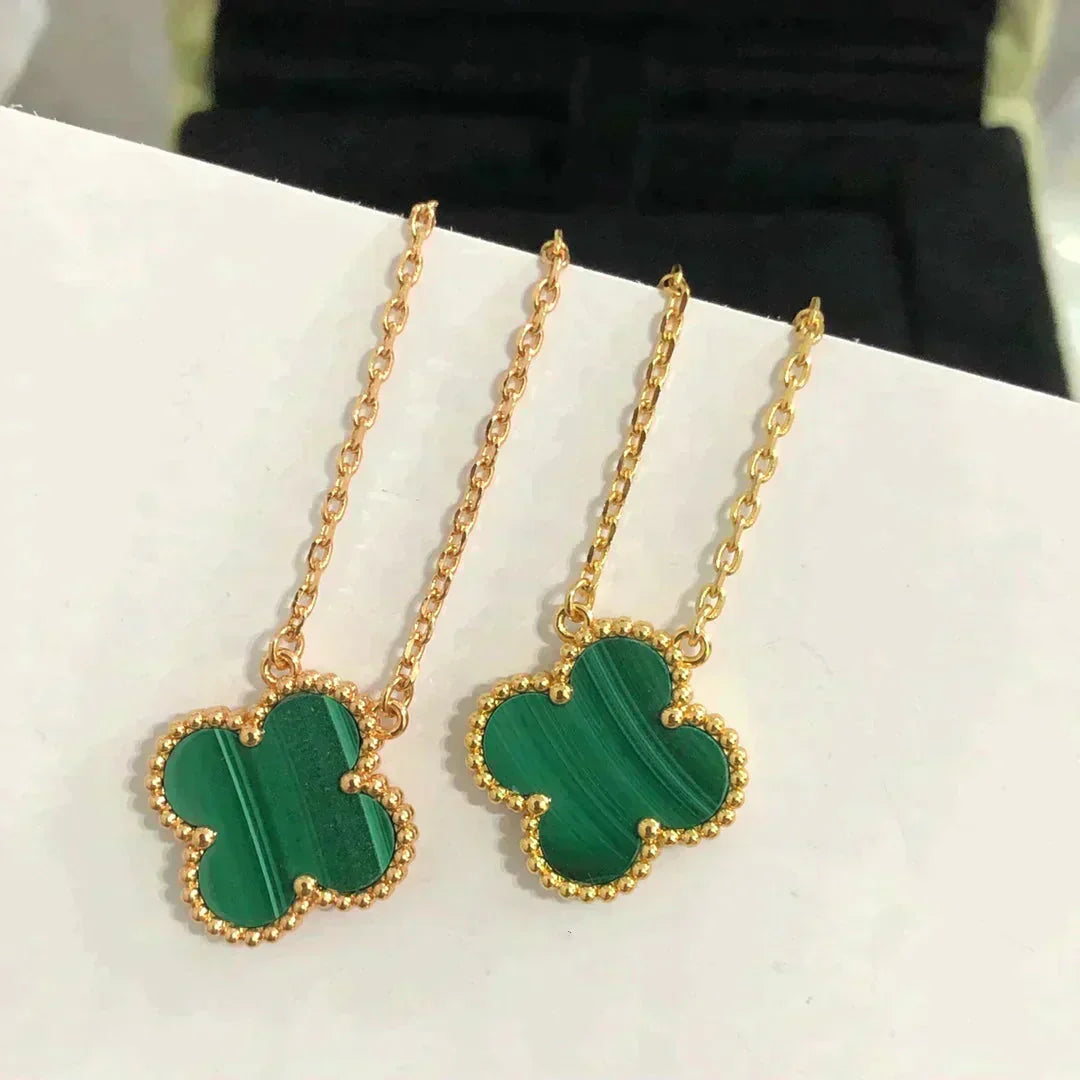 [Polaidi Jewelry]CLOVER 15MM MALACHITE SINGLE FLOWER  NECKLACE