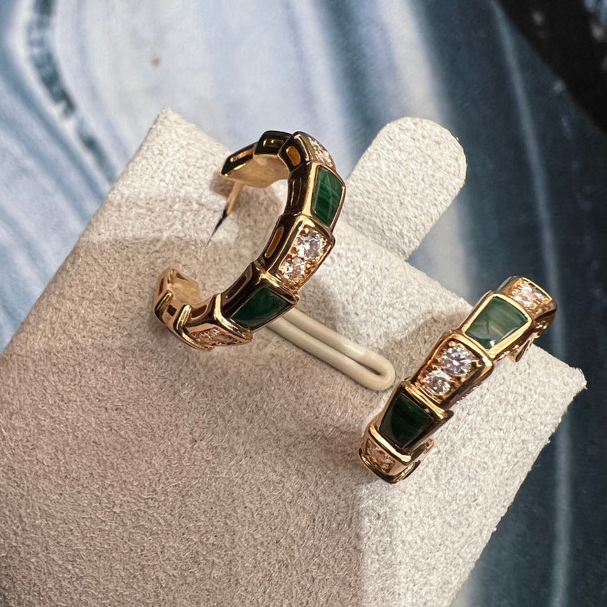 [Polaidi Jewelry]SERPENTI MALACHITE PINK GOLD EARRINGS