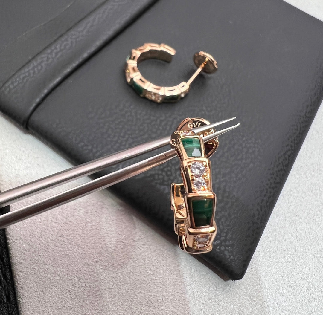 [Polaidi Jewelry]SERPENTI MALACHITE PINK GOLD EARRINGS
