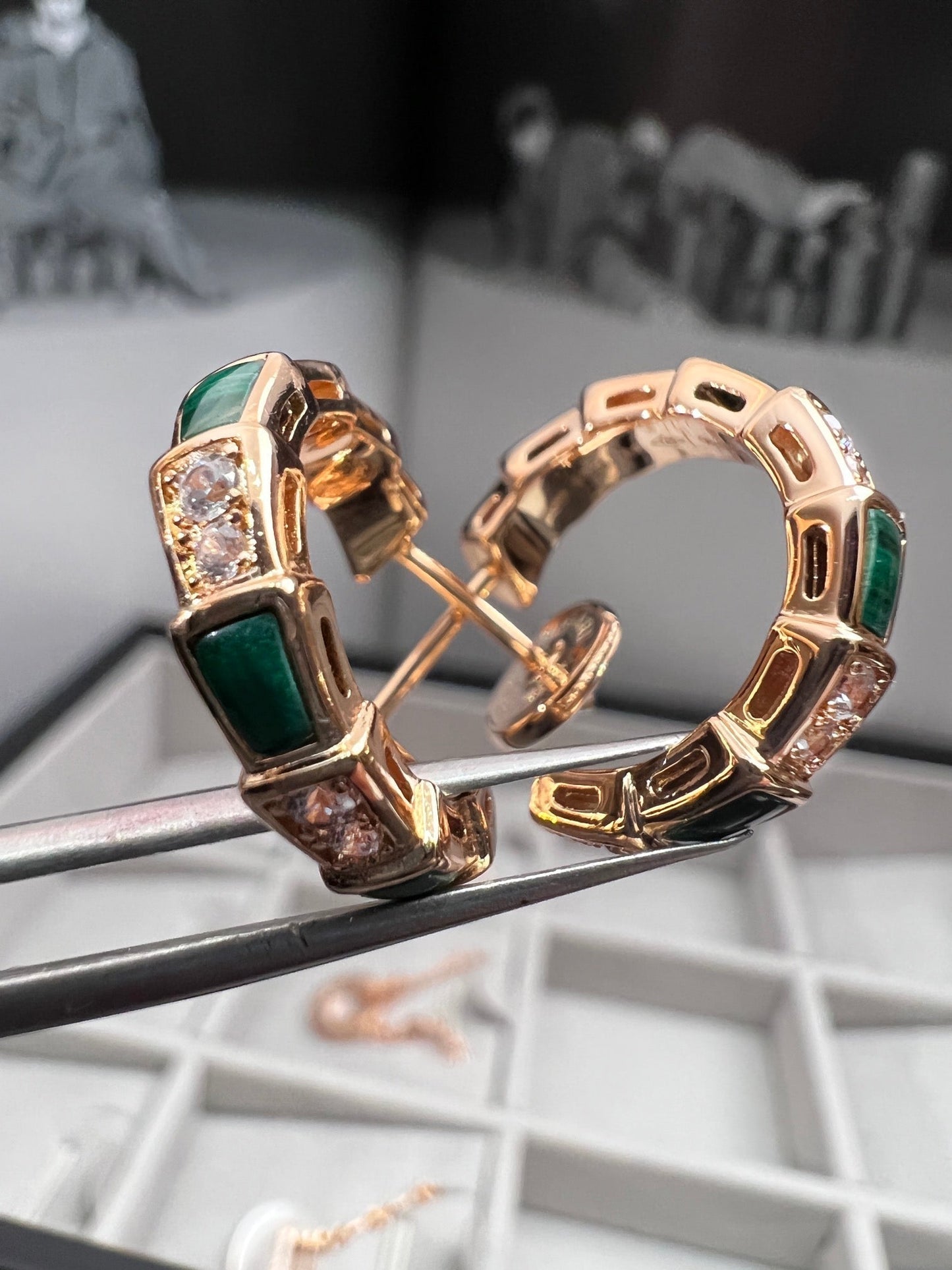 [Polaidi Jewelry]SERPENTI MALACHITE PINK GOLD EARRINGS