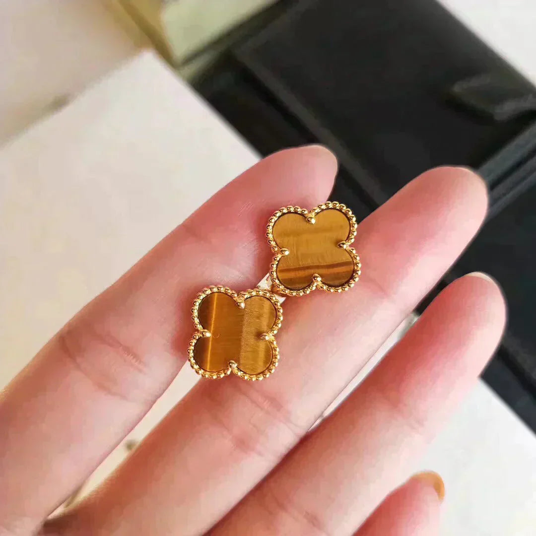 [Polaidi Jewelry]CLOVER MEDIUM 1 MOTIFS TIGER EYE EARRINGS