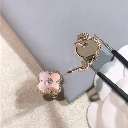 [Polaidi Jewelry]CLOVER MEDIUM 1 MOTIFS  PINK MOP DIAMOND EARRINGS