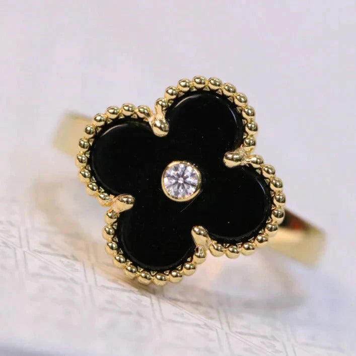 [：Polaidi Jewelry]CLOVER ONYX RING GOLD DIAMOND