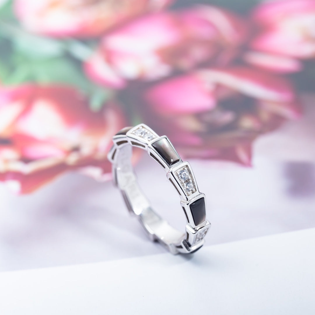 [Polaidi Jewelry]SERPENTI RING SILVER  DIAMOND BLACK MOP 3MM