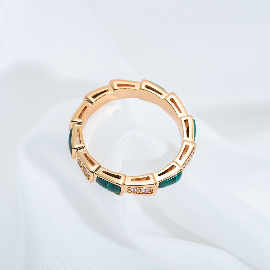 [Polaidi Jewelry]SERPENTI RING PINK GOLD MALACHITE DIAMOND 3MM