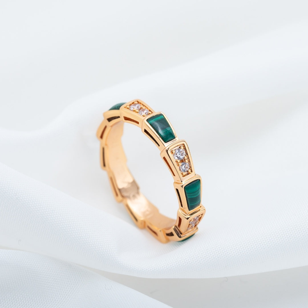 [Polaidi Jewelry]SERPENTI RING PINK GOLD MALACHITE DIAMOND 3MM