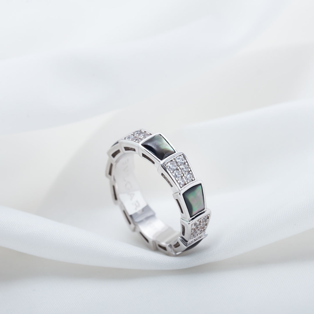 [Polaidi Jewelry]SERPENTI RING SILVER DIAMOND BLACK MOP 4MM
