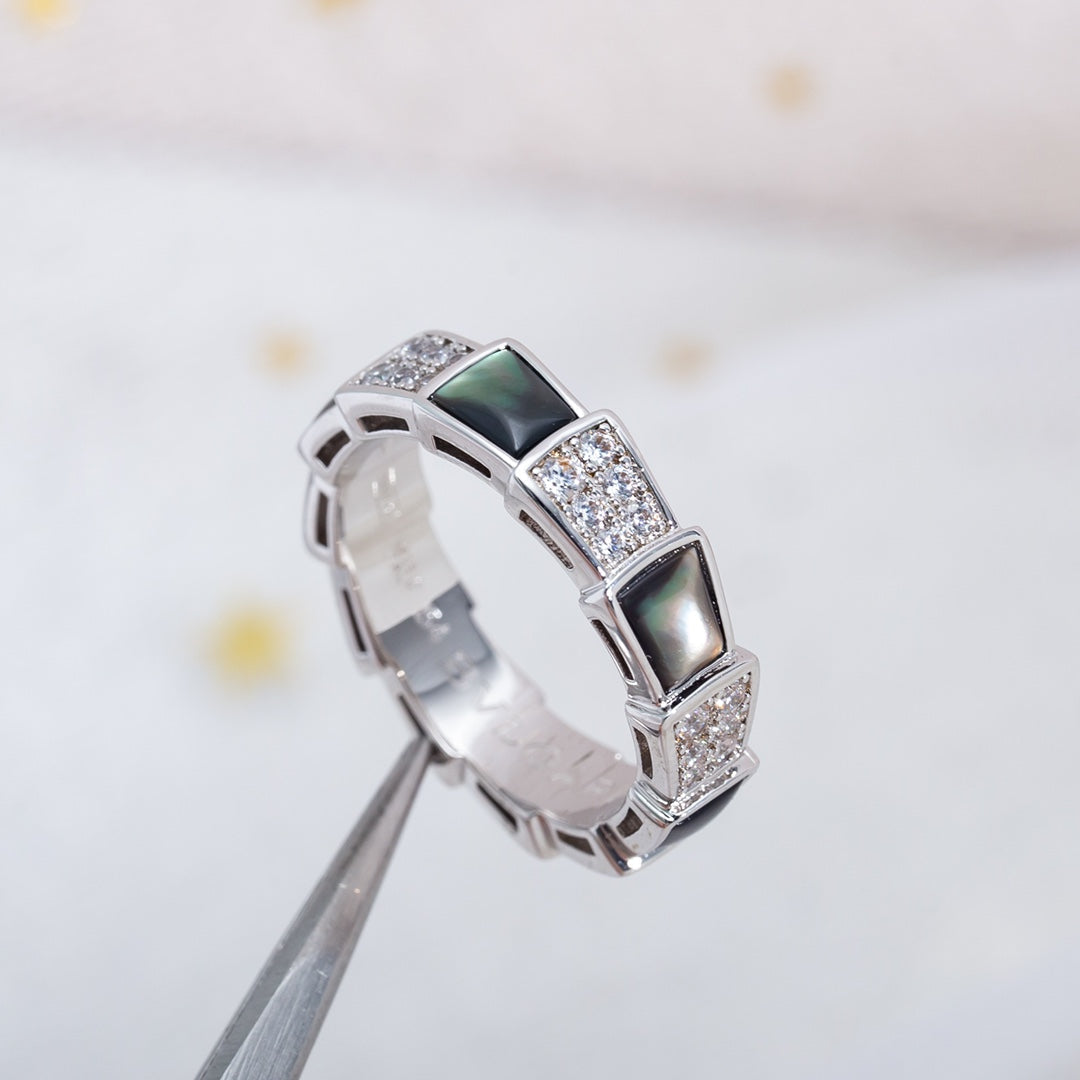 [Polaidi Jewelry]SERPENTI RING SILVER DIAMOND BLACK MOP 4MM