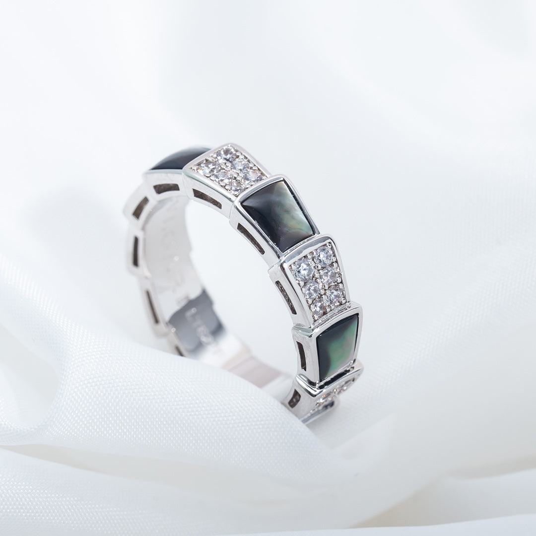 [Polaidi Jewelry]SERPENTI RING SILVER DIAMOND BLACK MOP 4MM