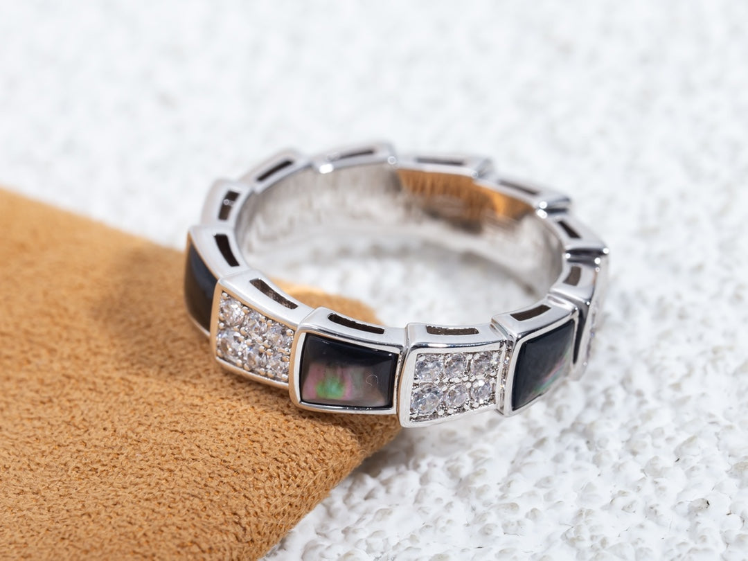 [Polaidi Jewelry]SERPENTI RING SILVER DIAMOND BLACK MOP 4MM