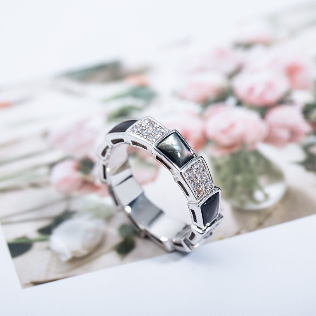 [Polaidi Jewelry]SERPENTI RING SILVER DIAMOND BLACK MOP 4MM