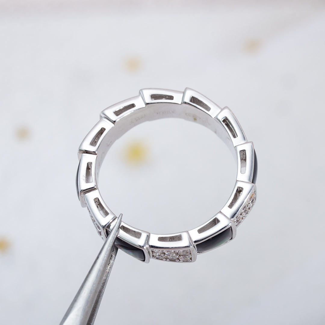 [Polaidi Jewelry]SERPENTI RING SILVER DIAMOND BLACK MOP 4MM