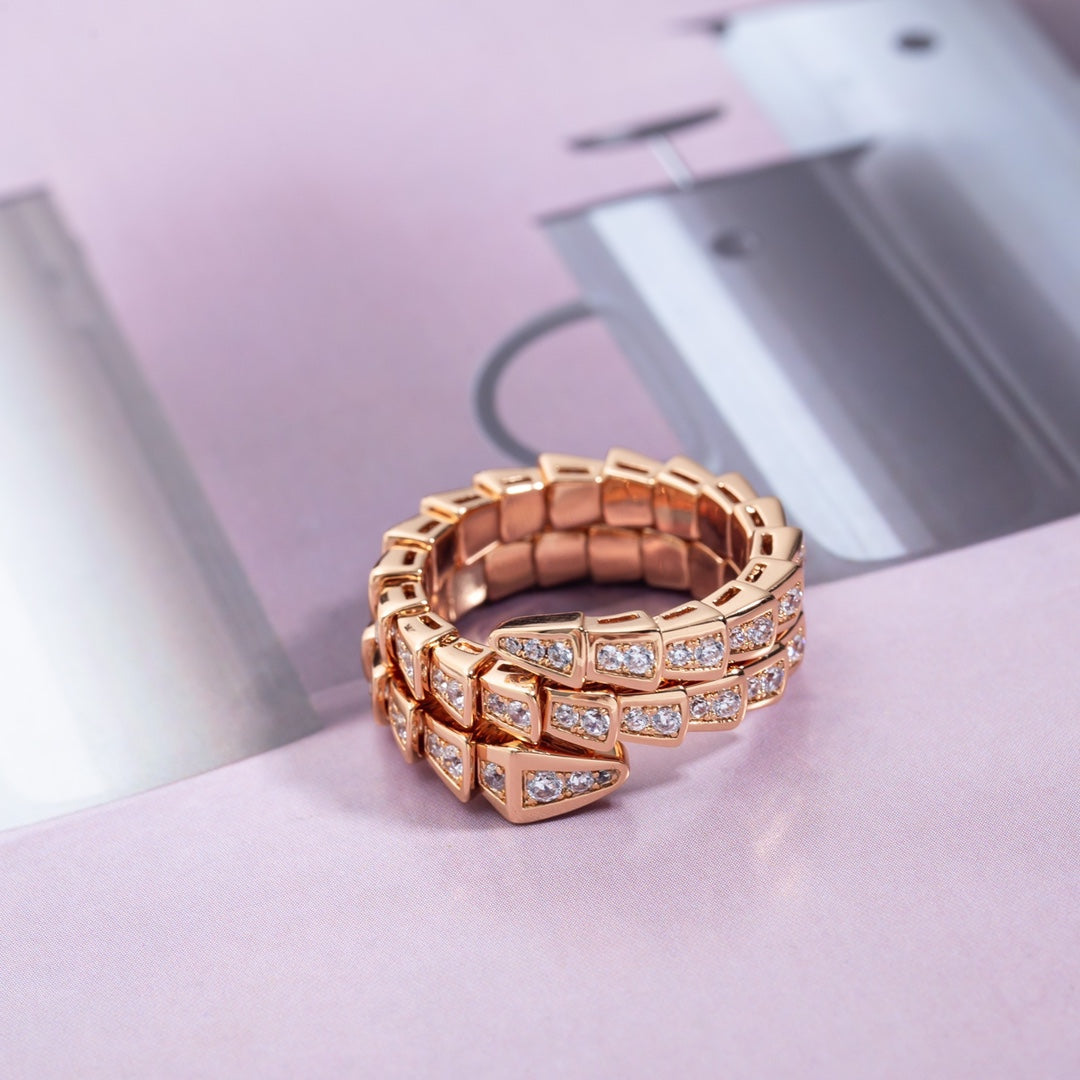 [Polaidi Jewelry]SERPENTI RING PINK GOLD DIAMOND DOUBLE ROW