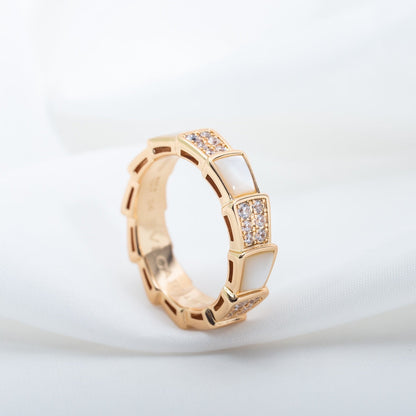 [Polaidi Jewelry]SERPENTI RING PINK GOLD MOP DIAMOND PAVED 4MM